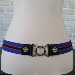 Vintage Express Stretch Red Blue Elastic Leather Accent Belt Womens M/L